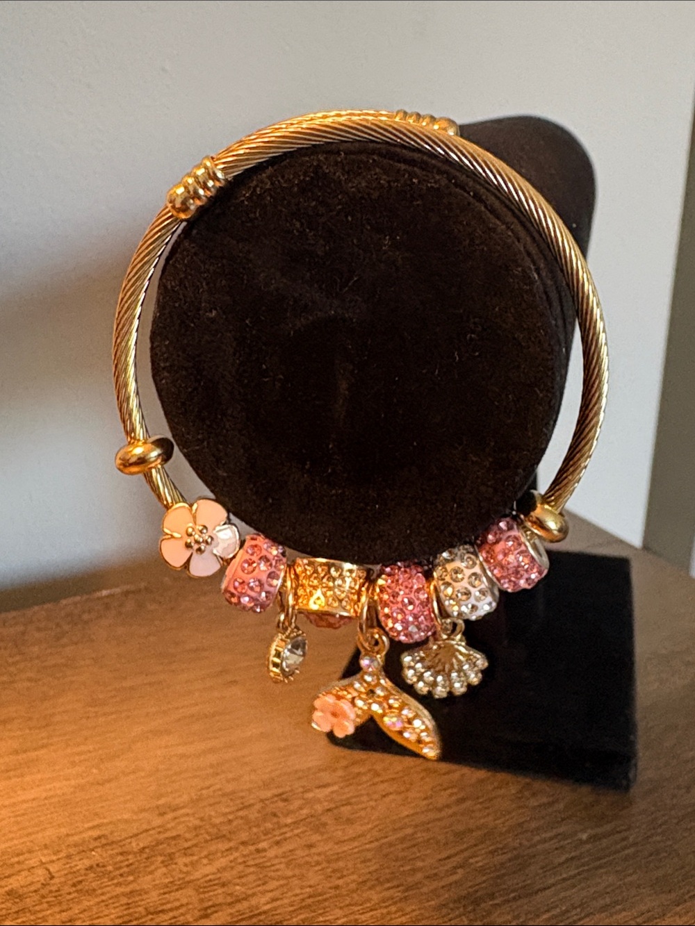 Gold-Tone Pink Charm Bangle Bracelet